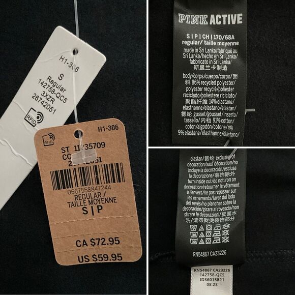 Pink Active Flare Pants S Black Full Length Cozy Lined High Rise - Picture 4 of 8